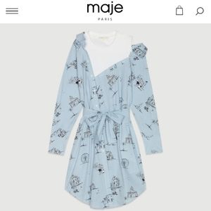 Maje cotton Rosane printed tee underlay shirt Dress in blue